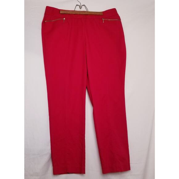 Style & Co Red Stretch Pants Flat Front Zip Front Pockets Tapered Leg Size 16 - Picture 1 of 7